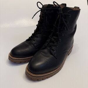 Madewell Clair Lace Up Combat Boot Black Leather Lug Sole Size 9